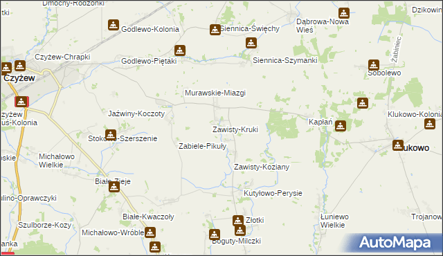 mapa Zawisty, Zawisty na mapie Targeo