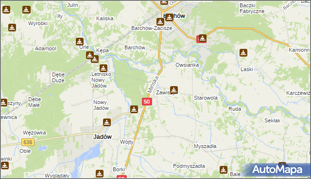 mapa Zawiszyn gmina Jadów, Zawiszyn gmina Jadów na mapie Targeo