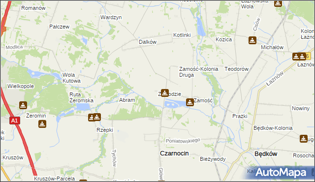 mapa Zawodzie gmina Czarnocin, Zawodzie gmina Czarnocin na mapie Targeo