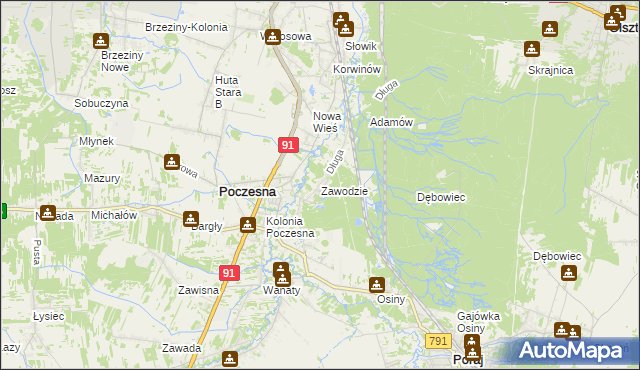 mapa Zawodzie gmina Poczesna, Zawodzie gmina Poczesna na mapie Targeo