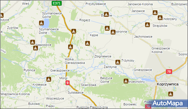 mapa Zbigniewice, Zbigniewice na mapie Targeo