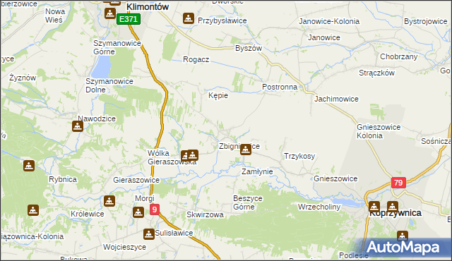 mapa Zbigniewice-Kolonia, Zbigniewice-Kolonia na mapie Targeo