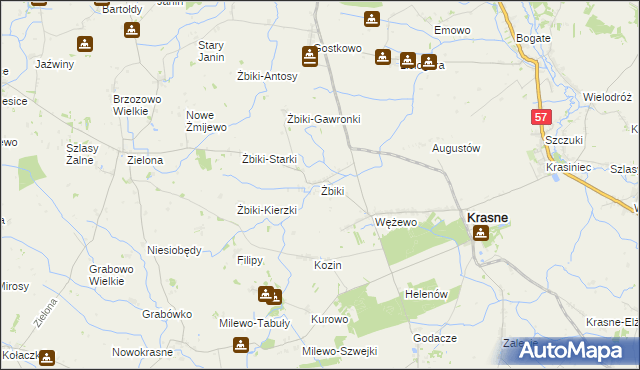 mapa Żbiki gmina Krasne, Żbiki gmina Krasne na mapie Targeo