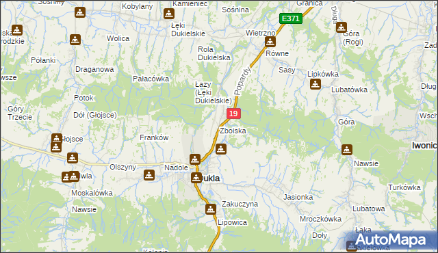 mapa Zboiska gmina Dukla, Zboiska gmina Dukla na mapie Targeo