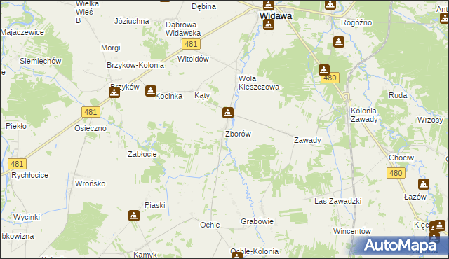 mapa Zborów gmina Widawa, Zborów gmina Widawa na mapie Targeo