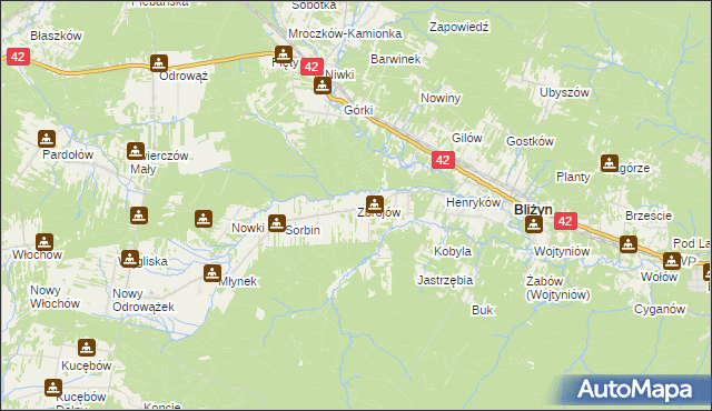 mapa Zbrojów gmina Bliżyn, Zbrojów gmina Bliżyn na mapie Targeo