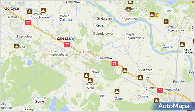 mapa Zbydniów gmina Zaleszany, Zbydniów gmina Zaleszany na mapie Targeo