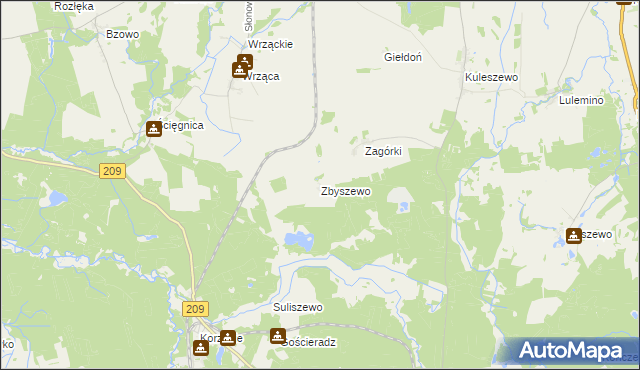 mapa Zbyszewo gmina Kobylnica, Zbyszewo gmina Kobylnica na mapie Targeo