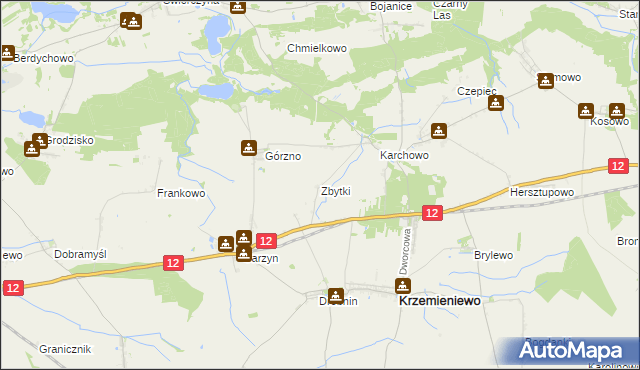 mapa Zbytki gmina Krzemieniewo, Zbytki gmina Krzemieniewo na mapie Targeo