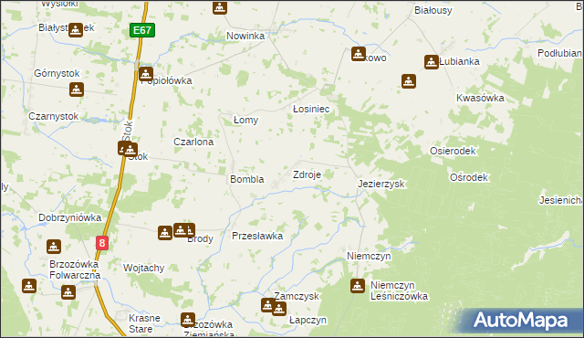 mapa Zdroje gmina Czarna Białostocka, Zdroje gmina Czarna Białostocka na mapie Targeo