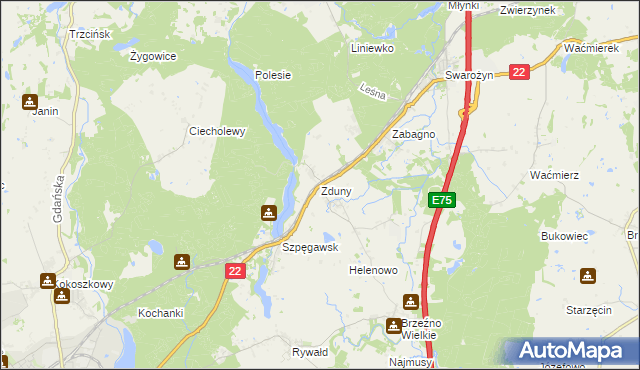 mapa Zduny gmina Starogard Gdański, Zduny gmina Starogard Gdański na mapie Targeo