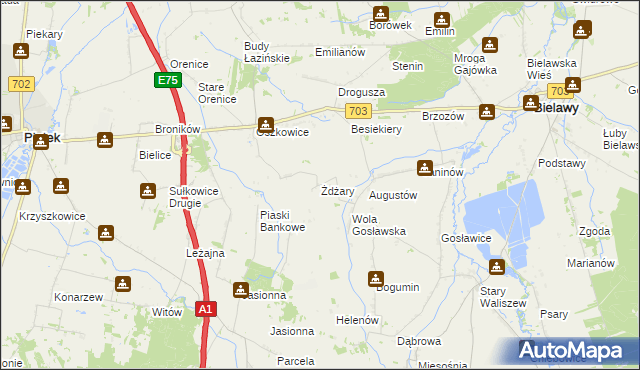 mapa Żdżary gmina Bielawy, Żdżary gmina Bielawy na mapie Targeo