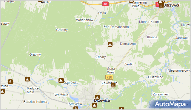 mapa Żdżary gmina Drzewica, Żdżary gmina Drzewica na mapie Targeo