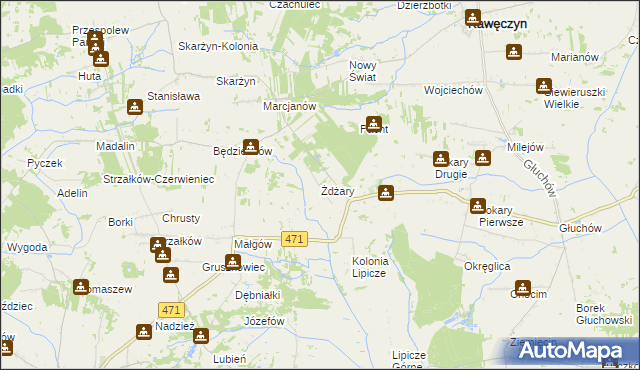 mapa Żdżary gmina Kawęczyn, Żdżary gmina Kawęczyn na mapie Targeo