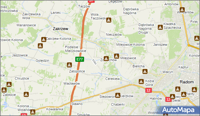 mapa Zdziechów gmina Zakrzew, Zdziechów gmina Zakrzew na mapie Targeo