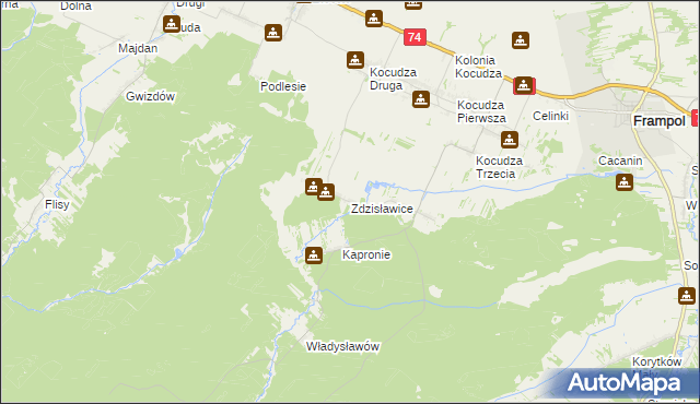 mapa Zdzisławice gmina Dzwola, Zdzisławice gmina Dzwola na mapie Targeo