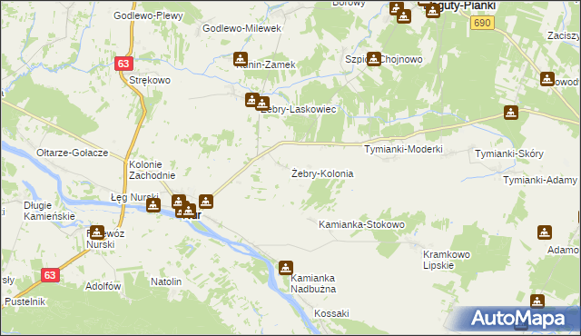 mapa Żebry-Kolonia gmina Nur, Żebry-Kolonia gmina Nur na mapie Targeo