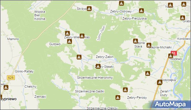 mapa Żebry-Żabin, Żebry-Żabin na mapie Targeo