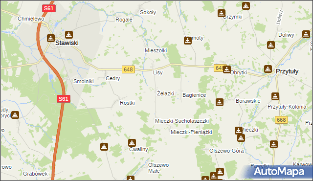 mapa Żelazki gmina Stawiski, Żelazki gmina Stawiski na mapie Targeo