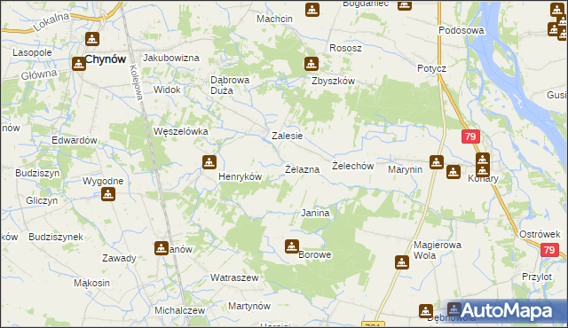 mapa Żelazna gmina Chynów, Żelazna gmina Chynów na mapie Targeo