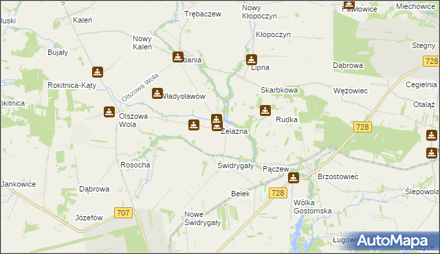 mapa Żelazna gmina Sadkowice, Żelazna gmina Sadkowice na mapie Targeo