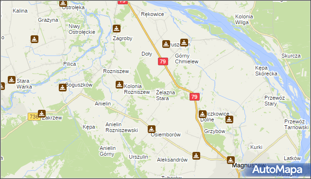 mapa Żelazna Stara gmina Magnuszew, Żelazna Stara gmina Magnuszew na mapie Targeo