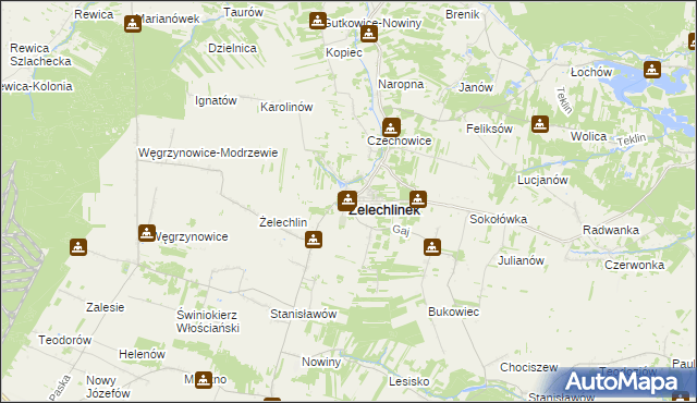 mapa Żelechlinek, Żelechlinek na mapie Targeo