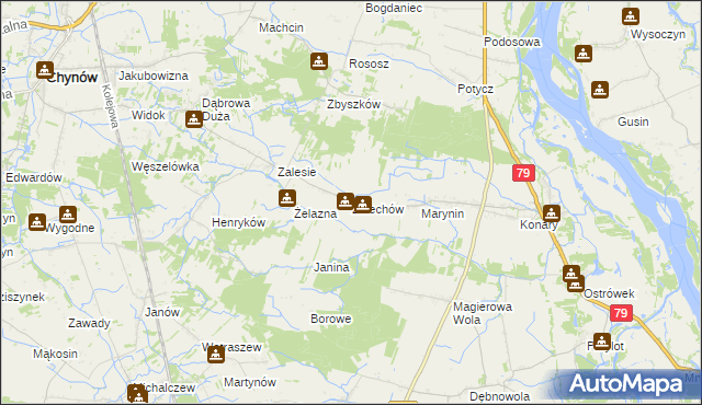 mapa Żelechów gmina Chynów, Żelechów gmina Chynów na mapie Targeo