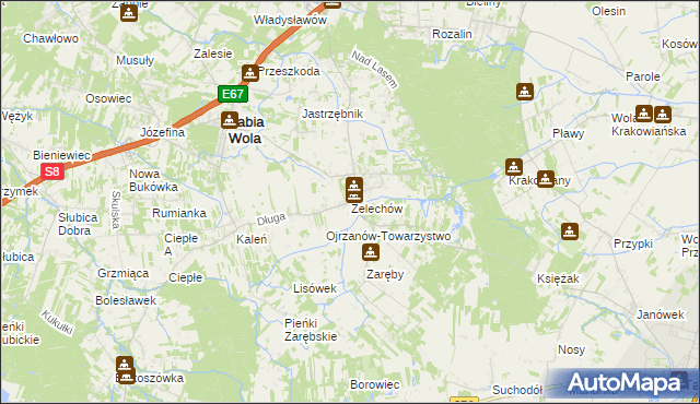 mapa Żelechów gmina Żabia Wola, Żelechów gmina Żabia Wola na mapie Targeo