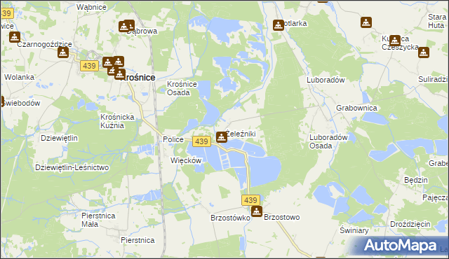 mapa Żeleźniki gmina Krośnice, Żeleźniki gmina Krośnice na mapie Targeo