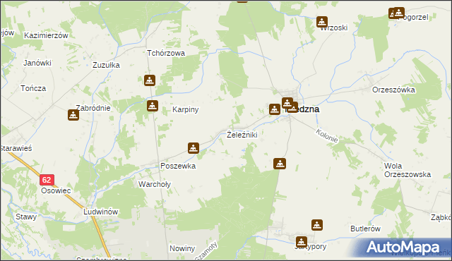 mapa Żeleźniki gmina Miedzna, Żeleźniki gmina Miedzna na mapie Targeo