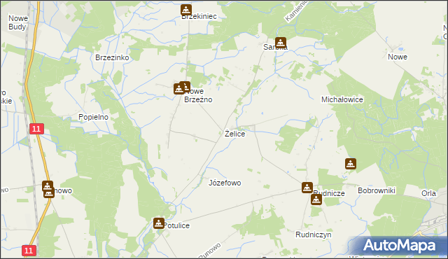 mapa Żelice gmina Wągrowiec, Żelice gmina Wągrowiec na mapie Targeo