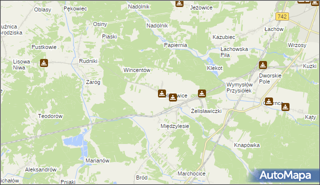 mapa Żelisławice gmina Secemin, Żelisławice gmina Secemin na mapie Targeo