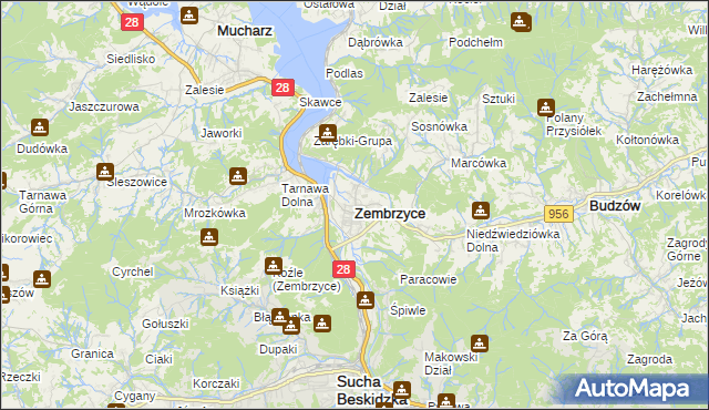 mapa Zembrzyce, Zembrzyce na mapie Targeo
