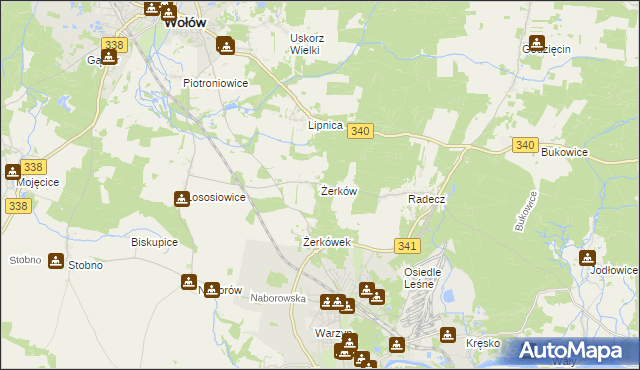 mapa Żerków gmina Brzeg Dolny, Żerków gmina Brzeg Dolny na mapie Targeo