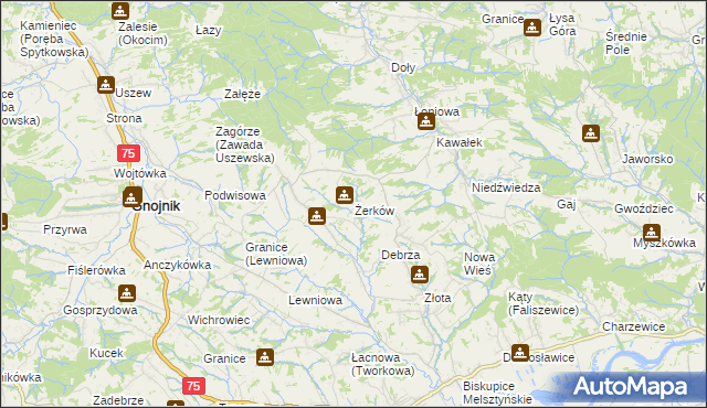 mapa Żerków gmina Gnojnik, Żerków gmina Gnojnik na mapie Targeo