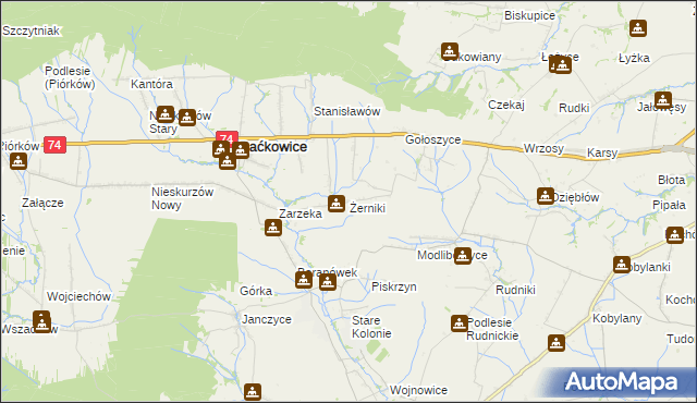 mapa Żerniki gmina Baćkowice, Żerniki gmina Baćkowice na mapie Targeo