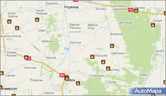 mapa Żeronice Kolonia, Żeronice Kolonia na mapie Targeo