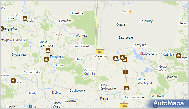 mapa Zielęcin gmina Rząśnia, Zielęcin gmina Rząśnia na mapie Targeo