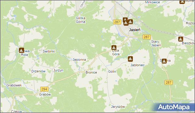 mapa Zieleniec gmina Jasień, Zieleniec gmina Jasień na mapie Targeo