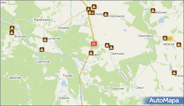 mapa Zielin gmina Trzebielino, Zielin gmina Trzebielino na mapie Targeo