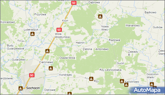 mapa Zielona gmina Ojrzeń, Zielona gmina Ojrzeń na mapie Targeo