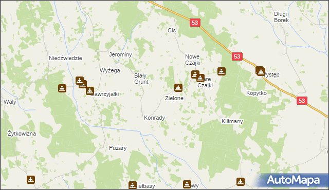 mapa Zielone gmina Świętajno, Zielone gmina Świętajno na mapie Targeo