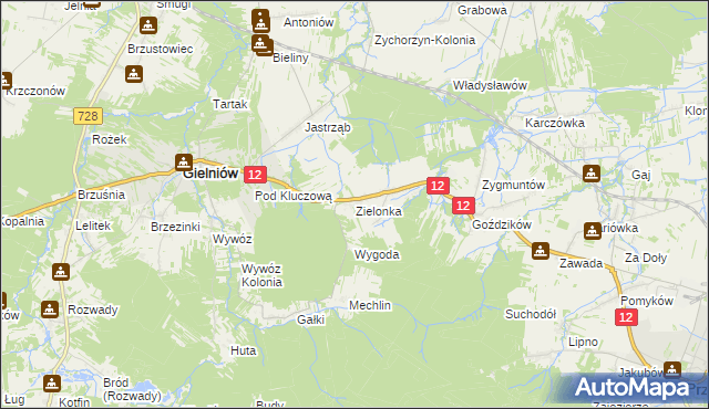 mapa Zielonka gmina Gielniów, Zielonka gmina Gielniów na mapie Targeo