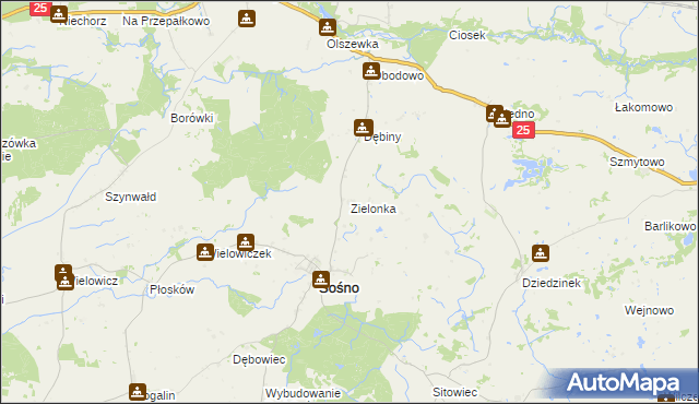 mapa Zielonka gmina Sośno, Zielonka gmina Sośno na mapie Targeo