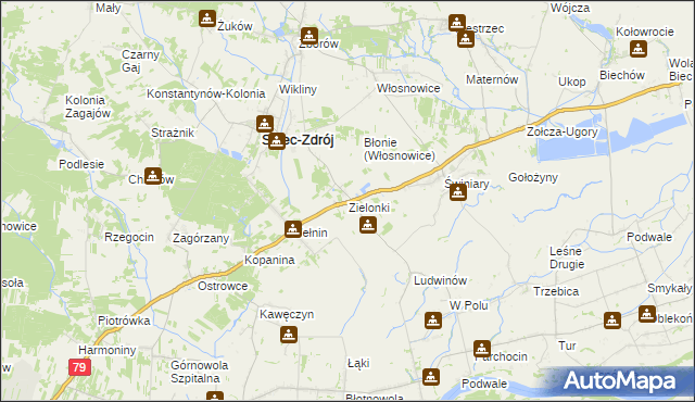 mapa Zielonki gmina Solec-Zdrój, Zielonki gmina Solec-Zdrój na mapie Targeo