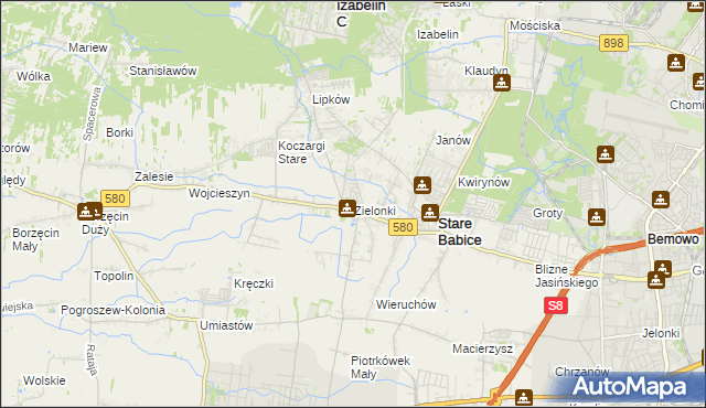 mapa Zielonki gmina Stare Babice, Zielonki gmina Stare Babice na mapie Targeo