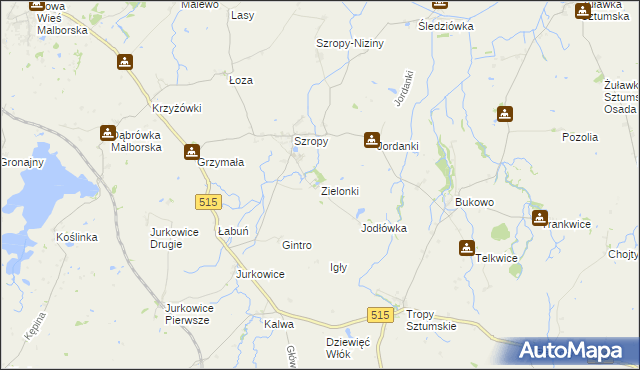 mapa Zielonki gmina Stary Targ, Zielonki gmina Stary Targ na mapie Targeo