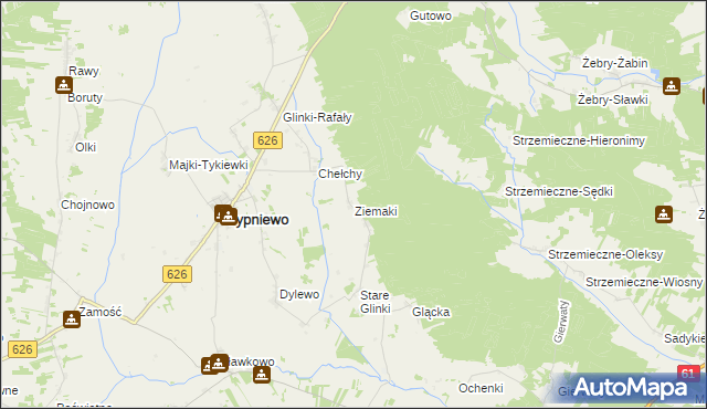 mapa Ziemaki gmina Sypniewo, Ziemaki gmina Sypniewo na mapie Targeo