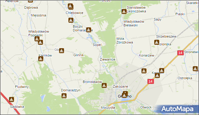 mapa Ziewanice, Ziewanice na mapie Targeo